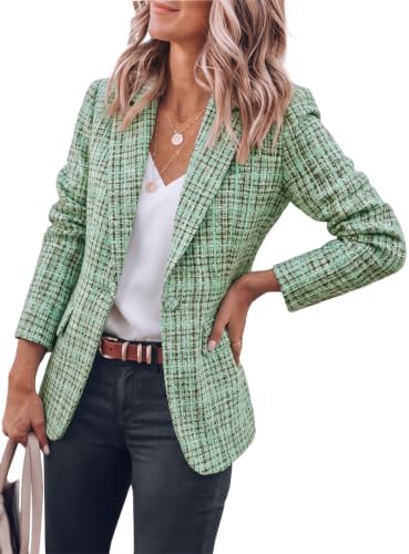 Cicy Bell Womens Plaid Tweed Blazer Jacket Open Front Business Ca...