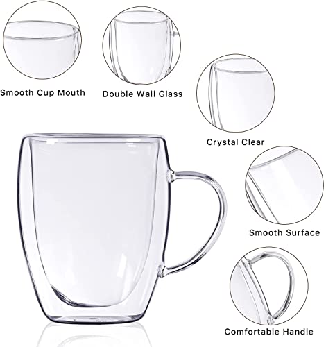 CHARMDI 2x350ml Double Walled Coffee Glass Mugs, Set of 2 Cappuccino Latte Coffee Glasses Cups with Handle, Heat Resistant Cups for Coffee,Tea,Milk,Ice Cream