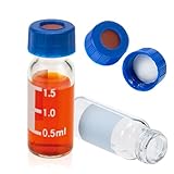 SERHICS 2mL Autosampler-Fläschchen, 9-425 HPLC-Fläschchen mit Beschriftungsfeld und Graduierung, Schraubverschluss, rote PTFE-/weiße Silikonsepten, 100 Stück/Packung