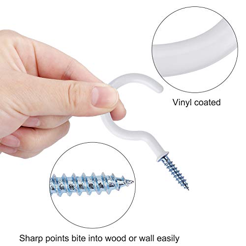 Schraubhaken Cup Haken Schrauben Vinyl Beschichtet Mehrzweckhaken 2 Zoll Ösenhaken Deckenhaken für Tasse, Windspiele, Laternen und Mehr, 20 Stück (Weiß) – Bild 6