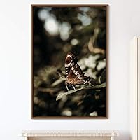 Framed Canvas Wall Art Butterfly Expressive Farmhouse/Country Home Office Insects Lake Multicolor Photography - 16x24 inches