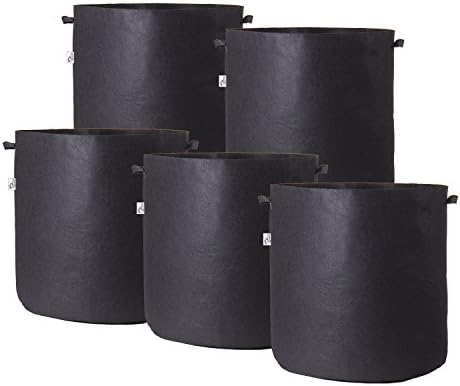 Hydro Crunch 20 Gallons 5-Pack Grow Bags Fabric Aeration Pots Container with Strap Handles, Black