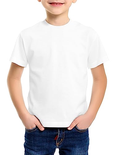 Love My Fashions® Kids Value Weight Crew Neck Plain T-Shirt Short Sleeve Casual Tees for Boys Cotton Tops for Children White