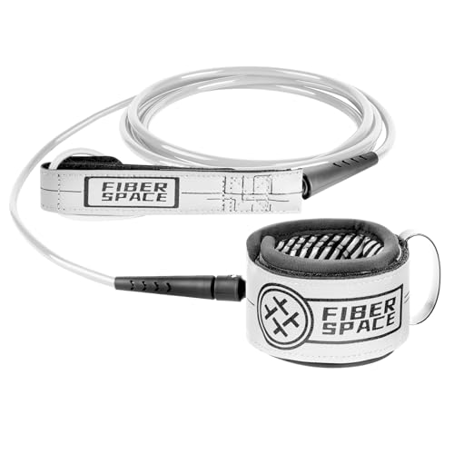 FIBER SPACE Surf Leash for Surfboards (White, 9ft-7mm)