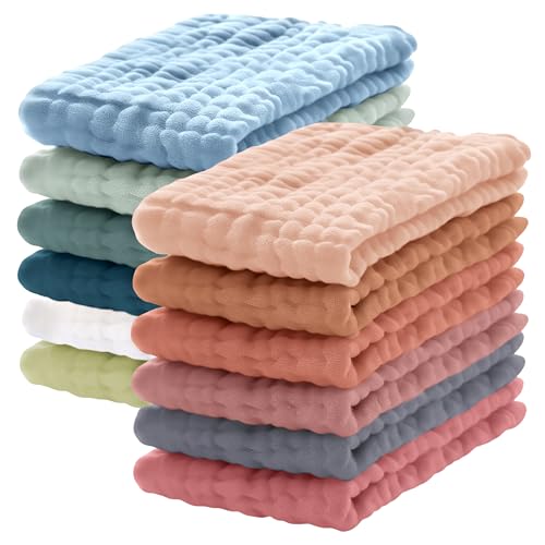 Image of Lovely Care 12 Pack Muslin Burp Cloths 100% Cotton Muslin Cloths Large 20''x10'' Extra Soft and Absorbent Baby Burping Cloth - Rust and Teal Mix
