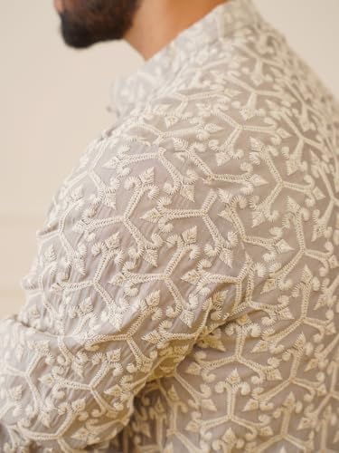 Image of Jompers Men's Silk Blend Regular Fit Chikankari Embroidered Kurtas.