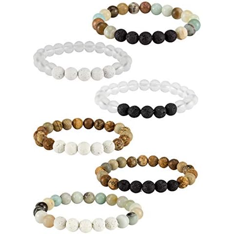 Apipi 6 Pack Lava Stone Bead Bracelet - Natural Stones Stretch Bracelets, Aromatherapy Essential Oil Diffuser Healing Crystal Bracelets for Women Gifts(8mm) Cover