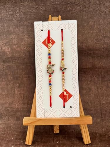 Image of maalpani Rakhi with Sweets Gift Box - Designer Rakhi for Brother with Roli Chawal & Greeting Card - Raksha Bandhan Gift Hamper for Bhai (D2068s) Dryfruit -Bites-katali Sweet
