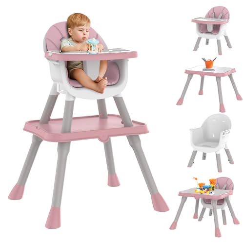Image of Baby High Chair, 8 Modes High Chairs for Babies and Toddlers, Baby Feeding Chair with Toddler Table and Chair Set, Portable High Chair with PU Cushion, Building Blocks for Babies (6 Mos-10 Yrs Old)