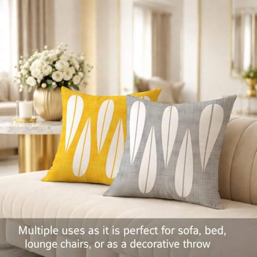 Image of STITCHNEST Set of 2 Polycotton Cushion Covers - Yellow & Grey Abstract Drop Design - 24x24 Inches - Soft & Durable Cushion Covers for Sofa, Bed & Living Room | Perfect for Home Decor