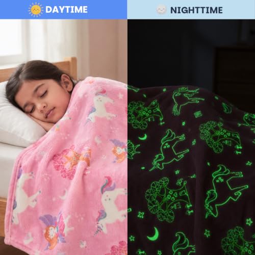 Image of Famyo Glow in The Dark Blanket for Kids, 0-15 Years |200x152 Cm| Soft Flannel Fleece Throw, Cozy & Warm All-Season Radium Blanket, Ideal Gift for Boys & Girls (Queen Size) (Pink)