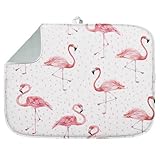 Sanwarm Absorbent Dish Drying Mat, Summer Hawaiian Tropical Pink Flamingo Microfiber Pad for Kitchen Counter, Coffee Bar Decor, Heat Resistant and Reversible, 16' x 18'