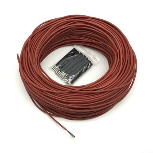 Zilimontt Cable de calefacción de suelo de fibra de carbono, 12 K, 33 Ω/m, bobina de alambre de calefacción eléctrica con aislamiento de goma de silicona, 25 W/m, resistente a altas temperaturas