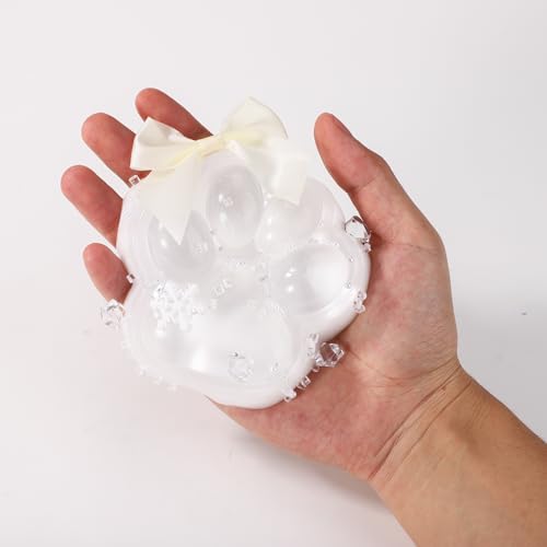 4.33 Inch Big Cat Paw Squeeze Toy, Large Soft Stress Fidget Squishy Toys Kawaii Sensory Silicone Cat Paws Fufu Toys Novelty Party Favors for Kids Adults Gift (White Bow Snowflake Pearl)
