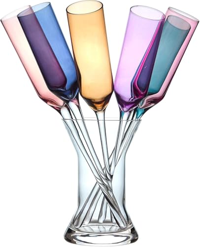Relsy Lot de 6 verres à champagne métalliques ombrés – Lot de 6 verres festifs élégamment colorés sans base avec vase – Parfait pour les fêtes de champagne,...