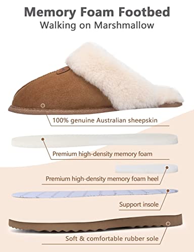 FUZZYFOAMS Genuine Australian Sheepskin Women Slippers Memory Foam Shearling Slipper Water Resistant Warm and Fluffy Indoor Outdoor House Shoes2