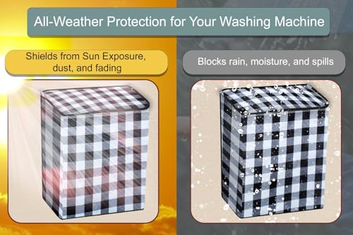 Image of Stylista Waterproof and Dustproof PVC Washing Machine Cover Compatible for Godrej 10 Kg Semi-Automatic Top Loading WSEDGE NEO 100 5.0 PB3 SLGR, Gingham Pattern Black & White