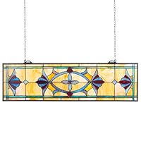 VEVOR Buntglasfensterpaneel (813 x 250 mm) hängendes Buntglas mit Kette, Buntglas im Tiffany-Stil zum Aufhängen, traditionelles rechteckiges Vintage-Kunsthandwerk Fensterdekor für Küche & Kirchen