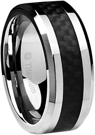 Cavalier Jewelers 10mm Sleek Titanium Wedding Band Comfort Fit Wedding Ring with Polished Finish – Lightweight Band for Men – Black Carbon Fiber Inlay Ring
