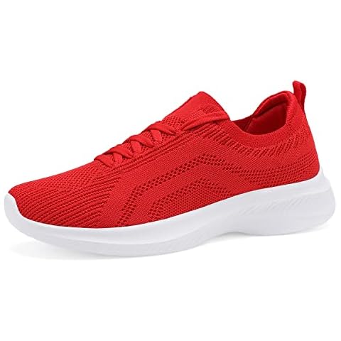 Casbeam Womens Running Shoes Ladies Slip on Tennis Walking Sneakers Lightweight Breathable Comfort Work Gym Trainers Stylish Shoes, Red-076, 6.5 UK Cover