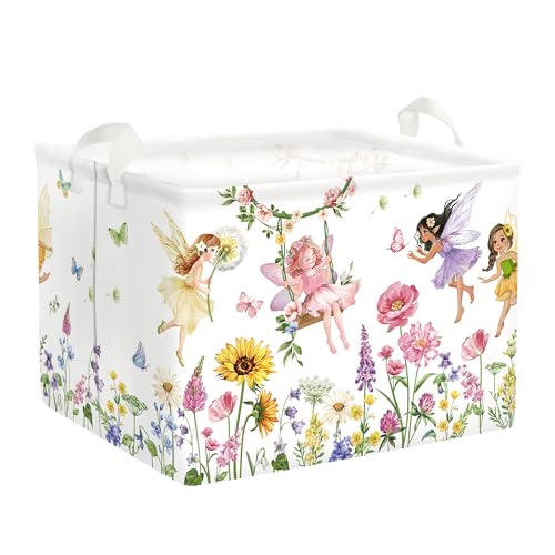 Clastyle Lovely Princess Laundry Basket Kids Clothes Book Storage Basket Gift Toy Box for Bedroom Decor,Flower Fairy,40x30x30 cm