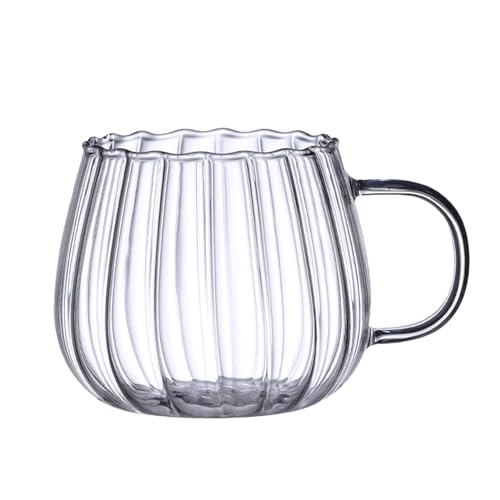 Tsuchiya Vasos de cristal para té | 400 ml vaso de cristal transparente en forma de calabaza con asa – novedosa taza de café para leche de soja, agua de soja, café caliente, té con leche, leche en