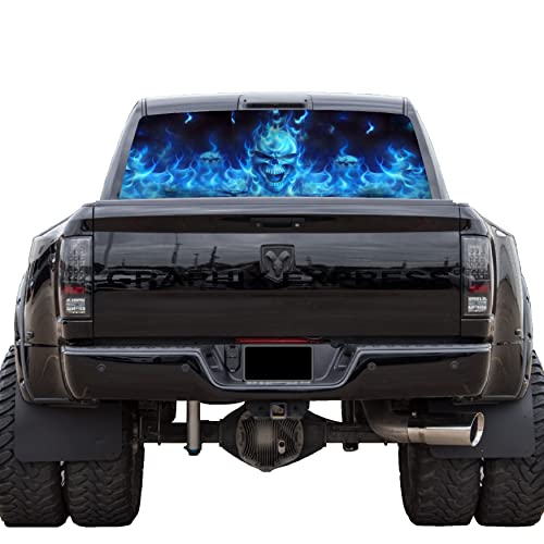 GRAPHIX EXPRESS Truck Back Window Graphics (P492 Flaming Skull) Universal See Through Rear Window Vinyl Wrap - Full Window Decals for Trucks -Truck Window Decals