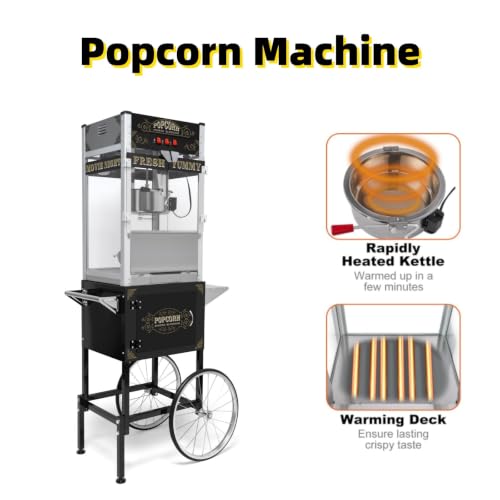 Trygoal Popcorn Machine with Cart, 20 Oz Kettle, Vintage Popcorn Maker with Storage Cabinet Scoop, Oil Spoon & 3-Switch Control, Movie Theater Style Popper for Commercial Home, Black by Trygoal - Used condition - Image 2