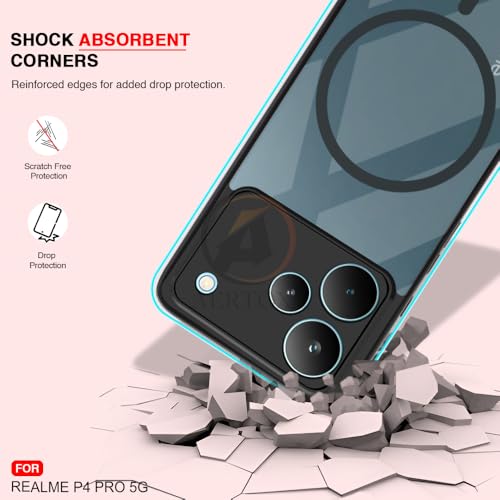 Image of AESTMO Realme P4 Pro 5G Back Cover | 360 Protection | Crystal Clear Hard Back Transparent | Compatible with MagSafe Accessories (PC+TPU, Black Bumper)