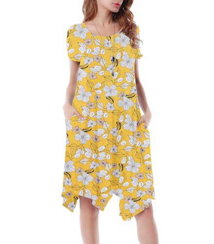 Image of Women Casual Loose Soft Crewneck Short Sleeve Pockets Swing T-Shirt Dress