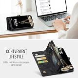 UFinetech Etui na telefon iPhone 16 Plus, etui z klapką ze skóry TPU, odporne na uderzenia, kieszeń na karty, magnetyczne etui z klapką, odporne na zarysowania, zdejmowany zamek błyskawiczny, czarne