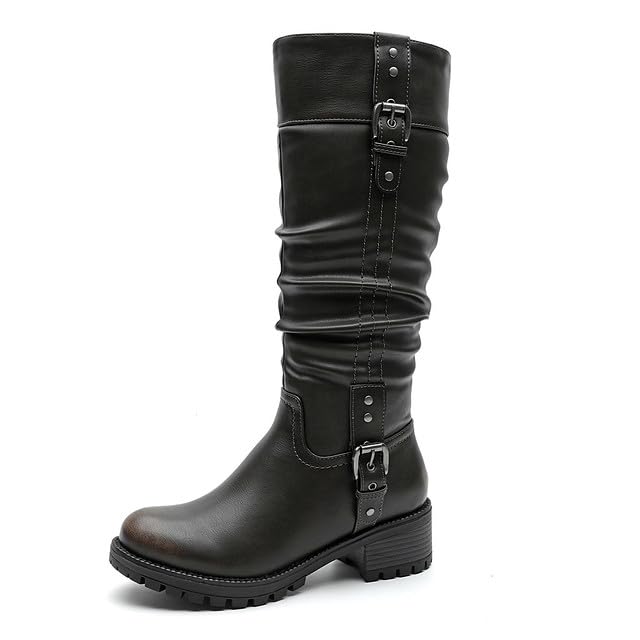 Image of GLOBALWIN Women's Chunky Low Heels Boots Knee High Boots For Women