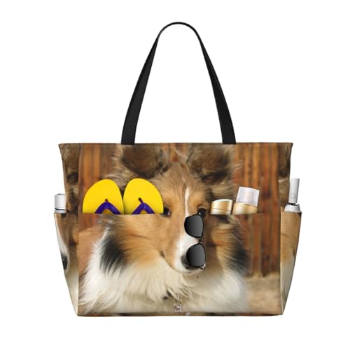 Sac de plage Sheltie grand volume à poignées pour femme