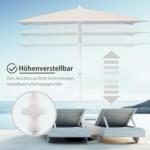 Sekey 180 × 125 cm Sonnenschirm mit Schutzhülle, Balkonschirm Gartenschirm Terrassenschirm, Sonnenschutz UPF50+, Kippbar, Höhenverstellbar, Rechteckig- Graubeige 3