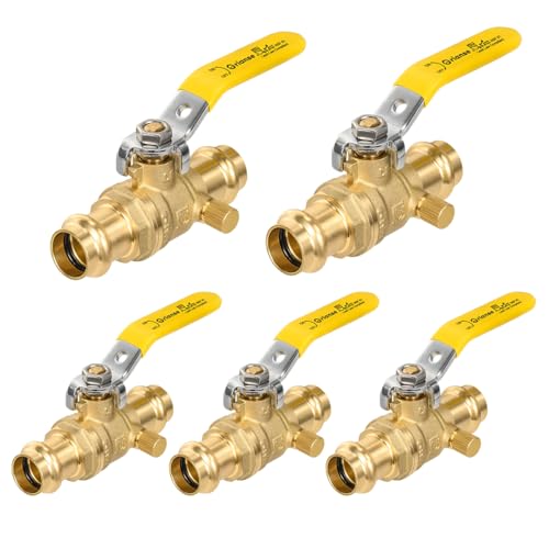 Orianse 5 Pack 1-2 Inch Press X Press Copper Propress Ball Valve with drain,Heavy Duty,1-4- Turn Full Port Shut Off Stop Ball Valve For Copper Pipe Connection