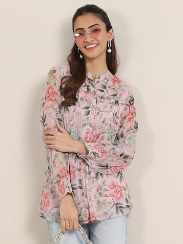 Image of Libas Womens Printed Chiffon Straight Kurti for Women