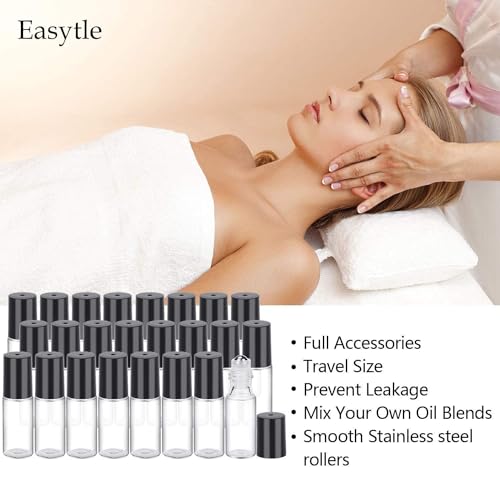 Easytle Essential Oil Roller Bottles 24 Pack 5ml Clear Glass Roller Bottles for Oils (96 Pieces Labels, 2 Opener, 4 Funnels, 4 Dropper) Roll on Bottle with Stainless Steel Roller Balls and Caps2