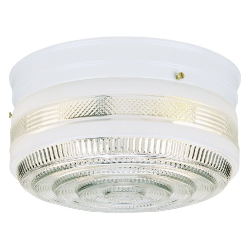 Image of Westinghouse 6623800 Two-Light Flush-Mount Interior Ceiling Fixture, White Finish with White and Clear Glass