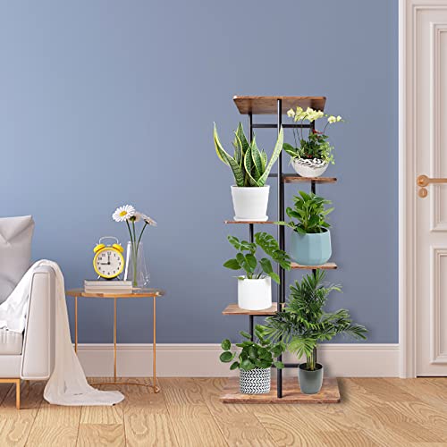 Solatmos Metal Plant Stand With Grow Lights Multiple Flower Planter Pot Holder Shelf Rack Display For Patio Garden Corner Balcony Living Room (6 Tier-7 Potted, Black Wood With Iron) #TOP1
