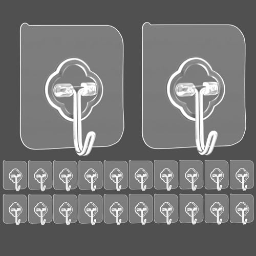 20 Pack Heavy Duty Self Adhesive Hooks -Transparent