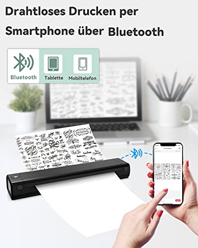 COLORWING Mobiler Drucker A4 mit Aufbewahrungsbox, Thermodrucker Klein mit Bluetooth, Tragbarer Drucker für Unterwegs und Tattoo, Unterstützt Thermopapier A4, Kompatibel mit Android iOS Mac