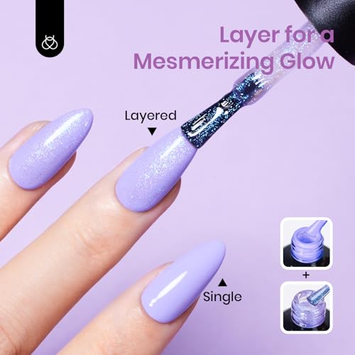 Image of Beetles Glitter Gel Nail Polish, 15ML Purple Jelly Gel Polish Shimmer Neutral Nail Polish Sheer Translucent Effect Nail Concealer Soak Off UV Luminous Mirage Series Manicure Gift for Women