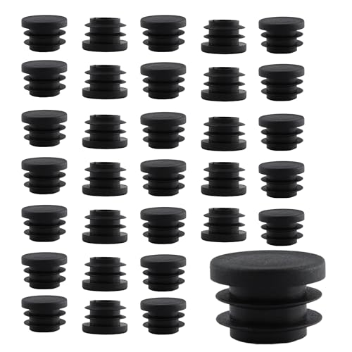 30Pcs 19mm(3/4Inch) Round Plastic Plug, Pipe Tubing End Cap, Black Furniture Finishing Sliders, Plastic Glide Protection for Round Metal Tube and Furniture