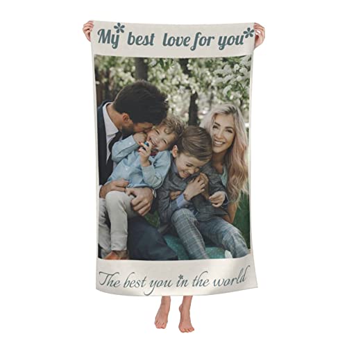 Serviette de Plage en Microfibre Anti Sable Personnalisé avec Photo et Texte,Serviette de Bain Femme Voyage Légère et Portable Idéal pour Vacances à la Plage en Plein air en Couple, Sauna, en Piscine Cover
