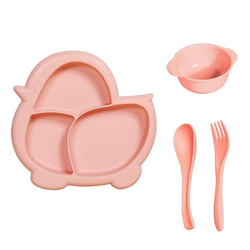 食器 ベビー食器セット 離乳食 4点セット ボウル プレート スプーン フォーク 食事用 赤ちゃん 高温消毒可 誕生日 プレゼント (ピンク)