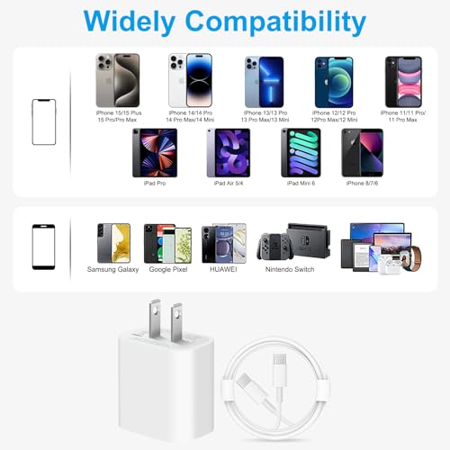 Image of iPhone 17 16 15 Charger Fast Charging 12FT - 20W USB C Charger Block