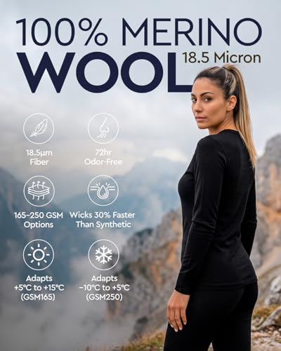 Image of MERINNOVATION Merino Wool Base Layer Set for Women 100% Merino Wool Thermal Underwear Sets Lite - Midweight Top Tank Bottom