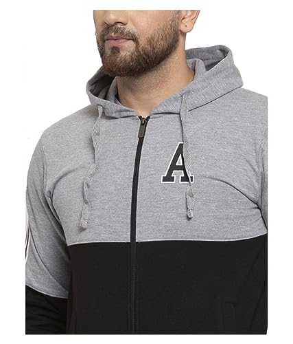 Image of WILD WEST Mens Winter Tracksuit Warm Cotton Fleece Navy Grey & Black Colour Zipper Set (CC)