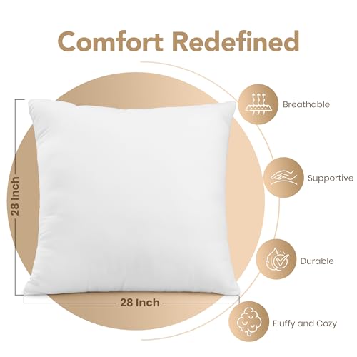 Image of Utopia Bedding Outdoor Pillow Inserts 28 x 28 Inches (Pack of 2, White), Water Resistant Garden Throw Pillows for Patio and Porch Furniture