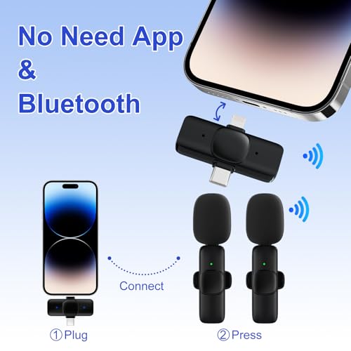 Image of JUDKIOM 2 Pack Wireless Lavalier Microphone for iPhone,Android, USB C, Clip-on Mics, Bluetooth Lapel Mic for Video Recording Interview Vlog YouTube TikTok